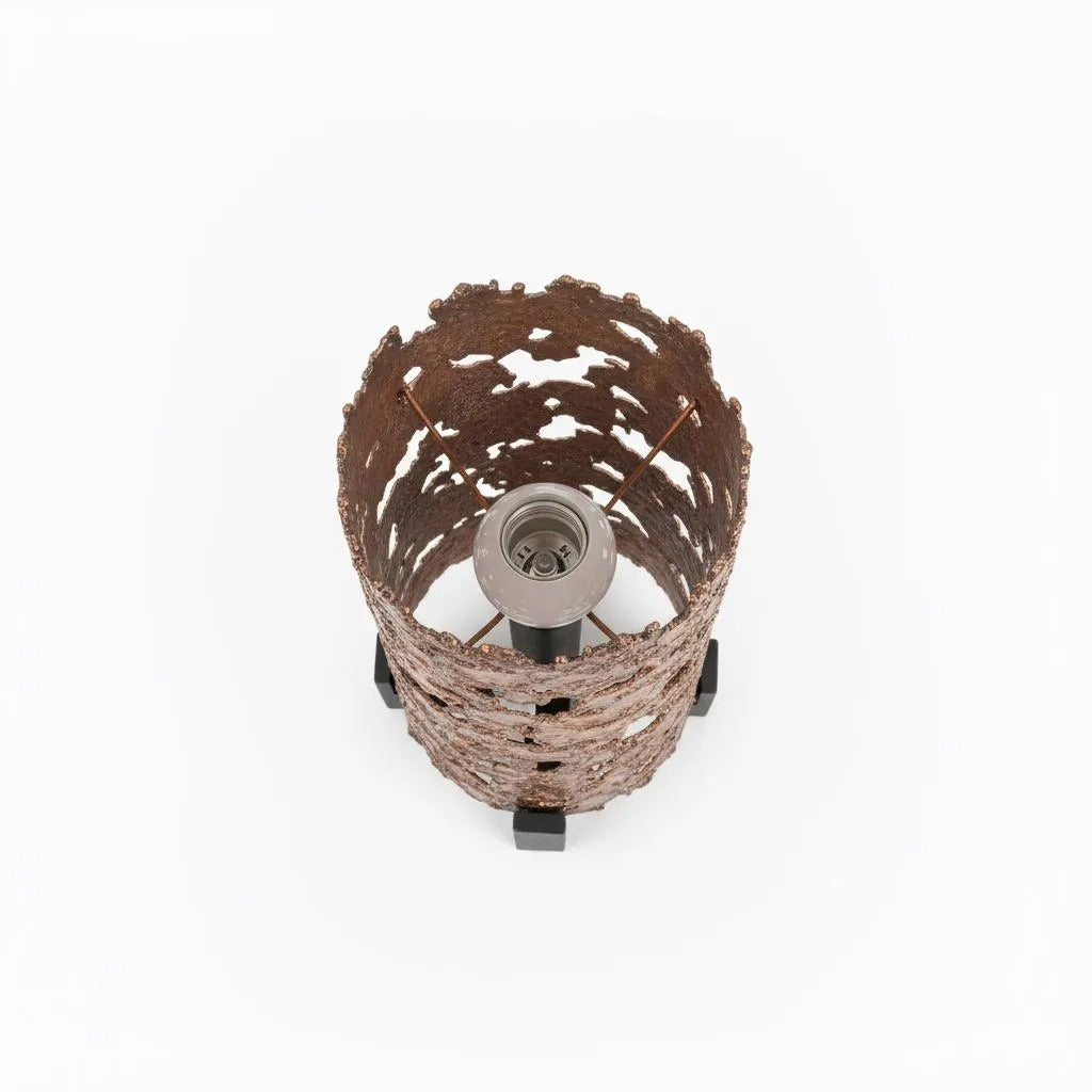 Brutalist Copper Table Lamp by Aimo Tukiainen – Collector’s Scandinavian Design, Handmade Art Lamp