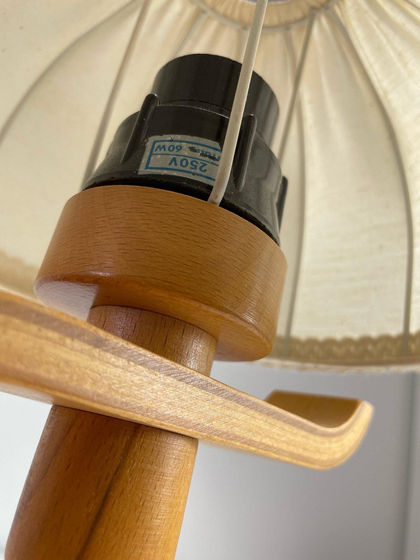 Close-up of authentic Mid-Century Modern Pine Table Lamp – Swedish Scandinavian Lighting, 1970s, showcasing timeless charm.
