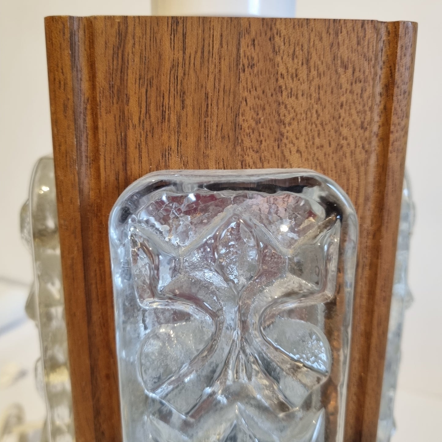 Vintage Scandinavian Mid-Century Teak Table Lamp with Textured Orrefors Glass – 1960s, authentic vintage charm.