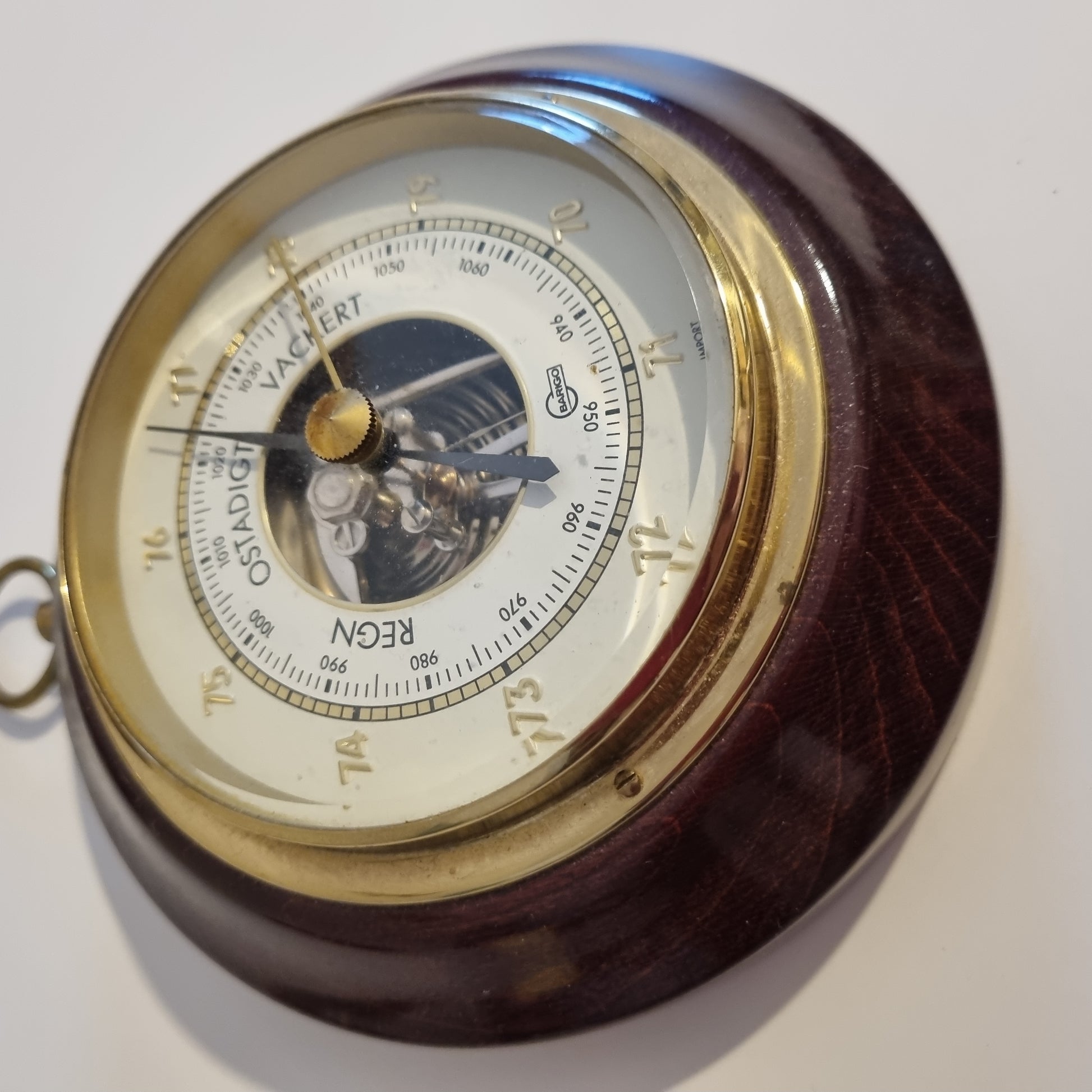 Vintage Wall Barometer – Mahogany & Brass Weather Instrument with authentic vintage charm and timeless Scandinavian mid-century design.