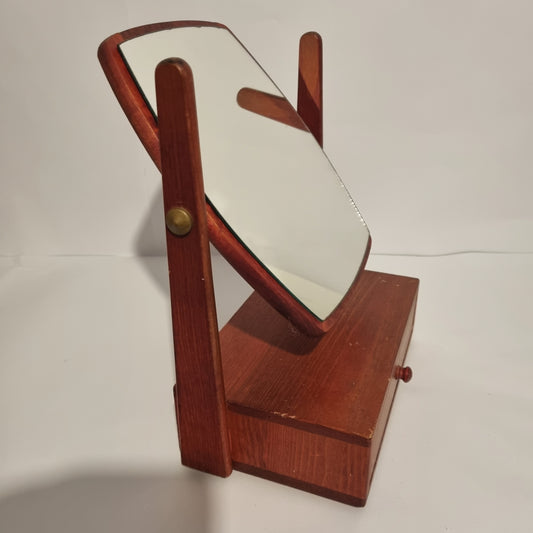 Vintage Swedish Table Mirror with Drawer – Mid-Century Vanity Mirror in teak wood with timeless charm, authentic vintage Scandinavian design