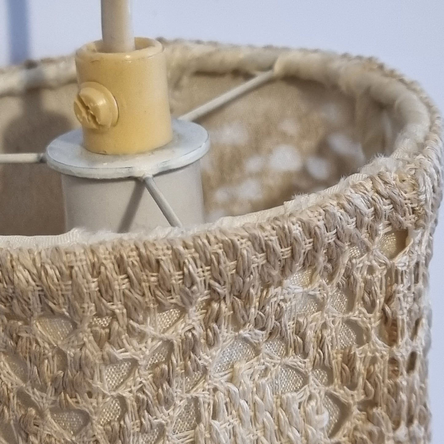 Vintage Scandinavian Lace Pendant Lamp – Handwoven Crochet Shade showcasing authentic vintage charm and timeless mid-century modern design.