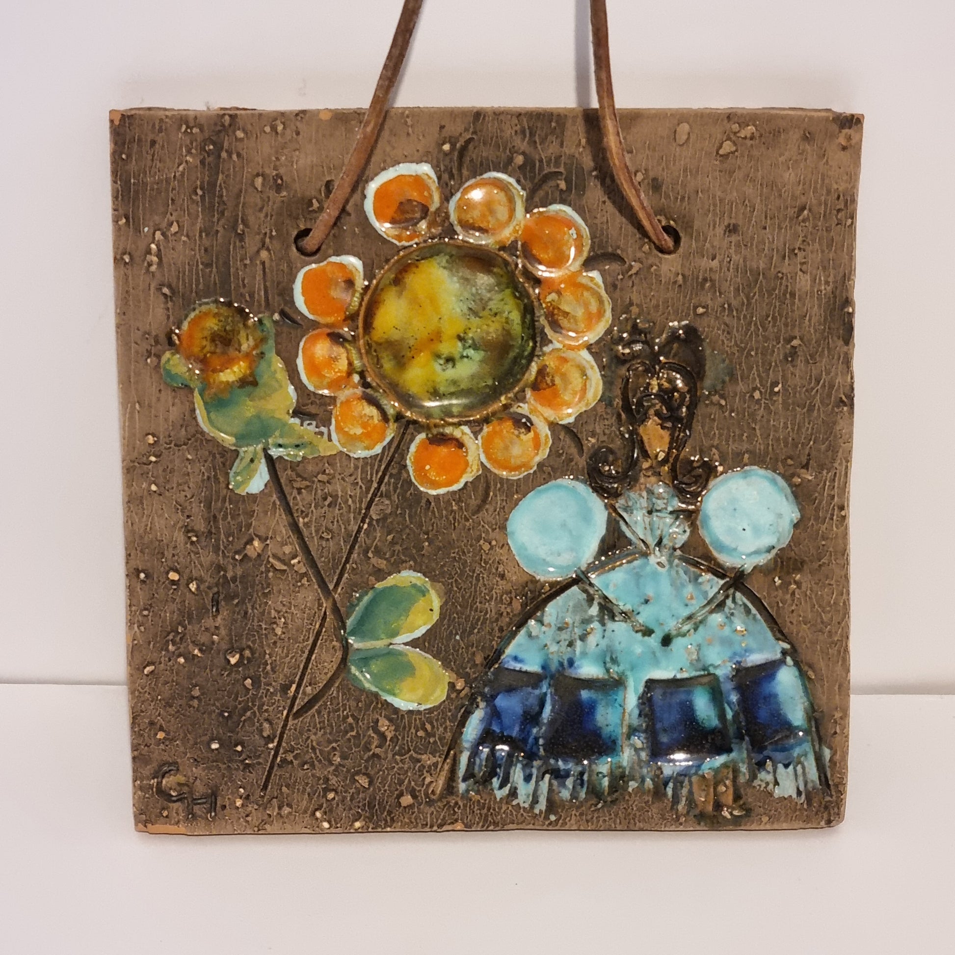 Ceramic Wall Art Sunflower Mid Century Scandinavian Folk Art Sweden Tilgmans Plaque with vintage charm and timeless design