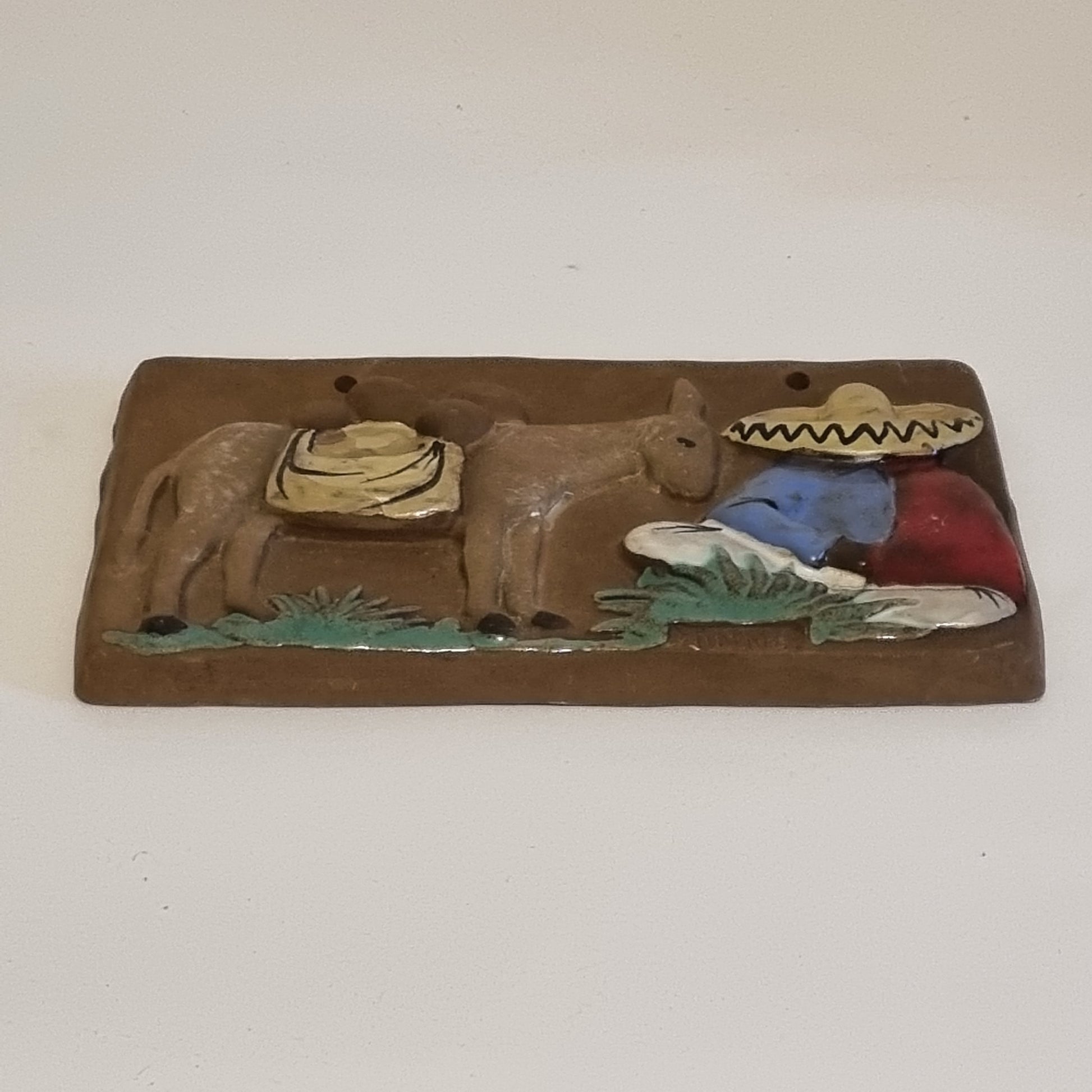 Ceramic Wall Plaque – Resting Figure with Donkey, Sweden Bromma Keramik, authentic vintage with timeless charm