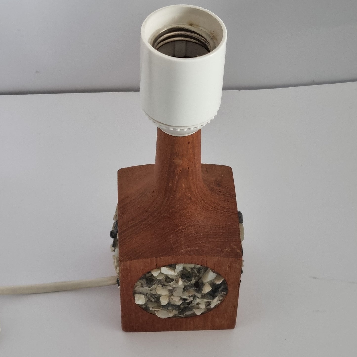 Teak Table Lamp Base – Stone Mosaic Inlay, Scandinavian Mid-Century, 1970s