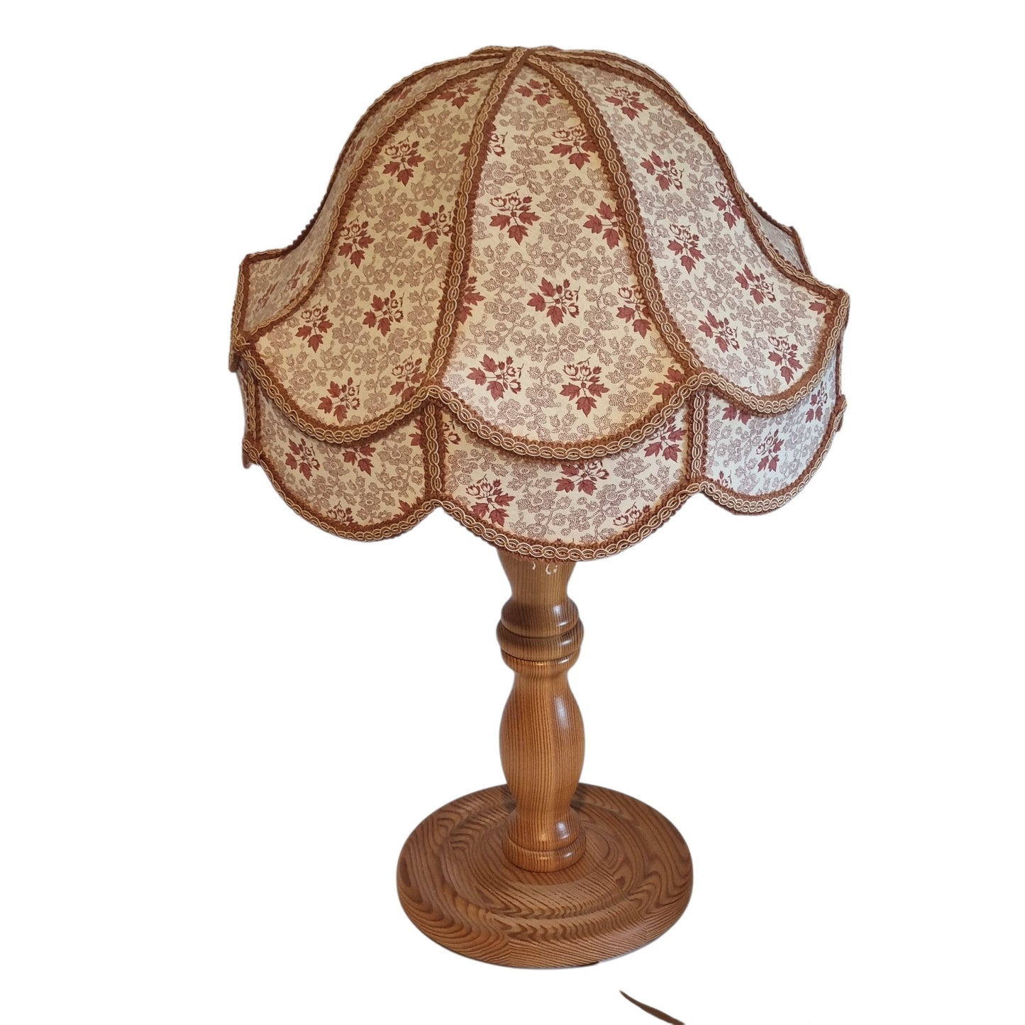 Pine Table Lamp Floral Scalloped Shade Swedish Cottage Bedside Light Markslöjd