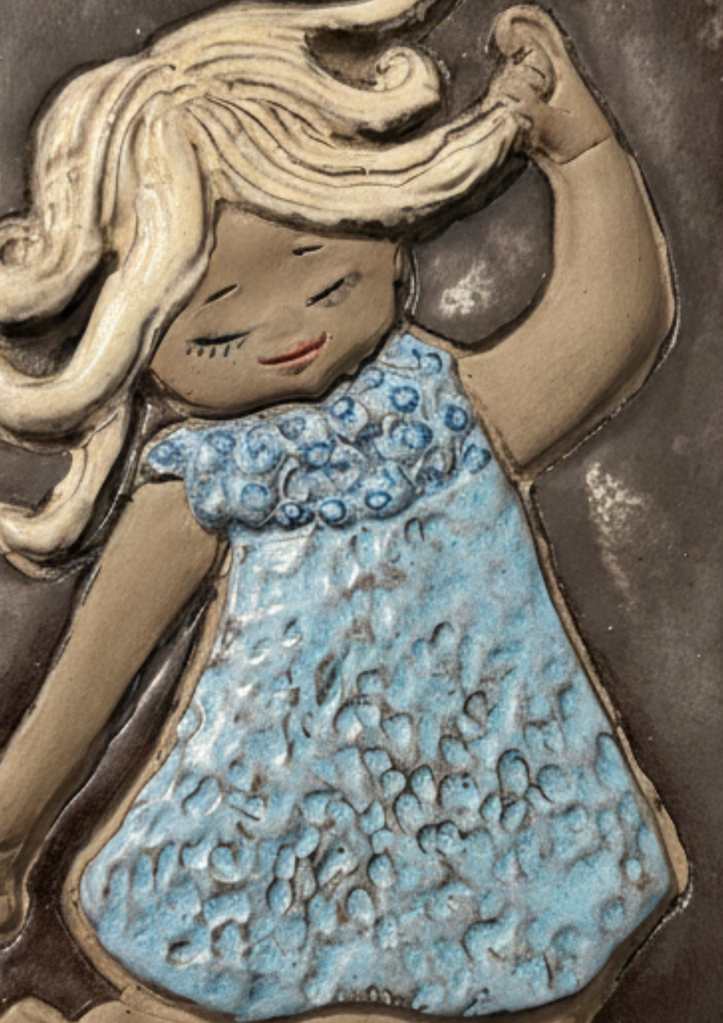 Swedish Ceramic Wall Plaque – Girl Relief, Signed JM, Mid-Century, Authentic vintage, Scandinavian mid-century charm.