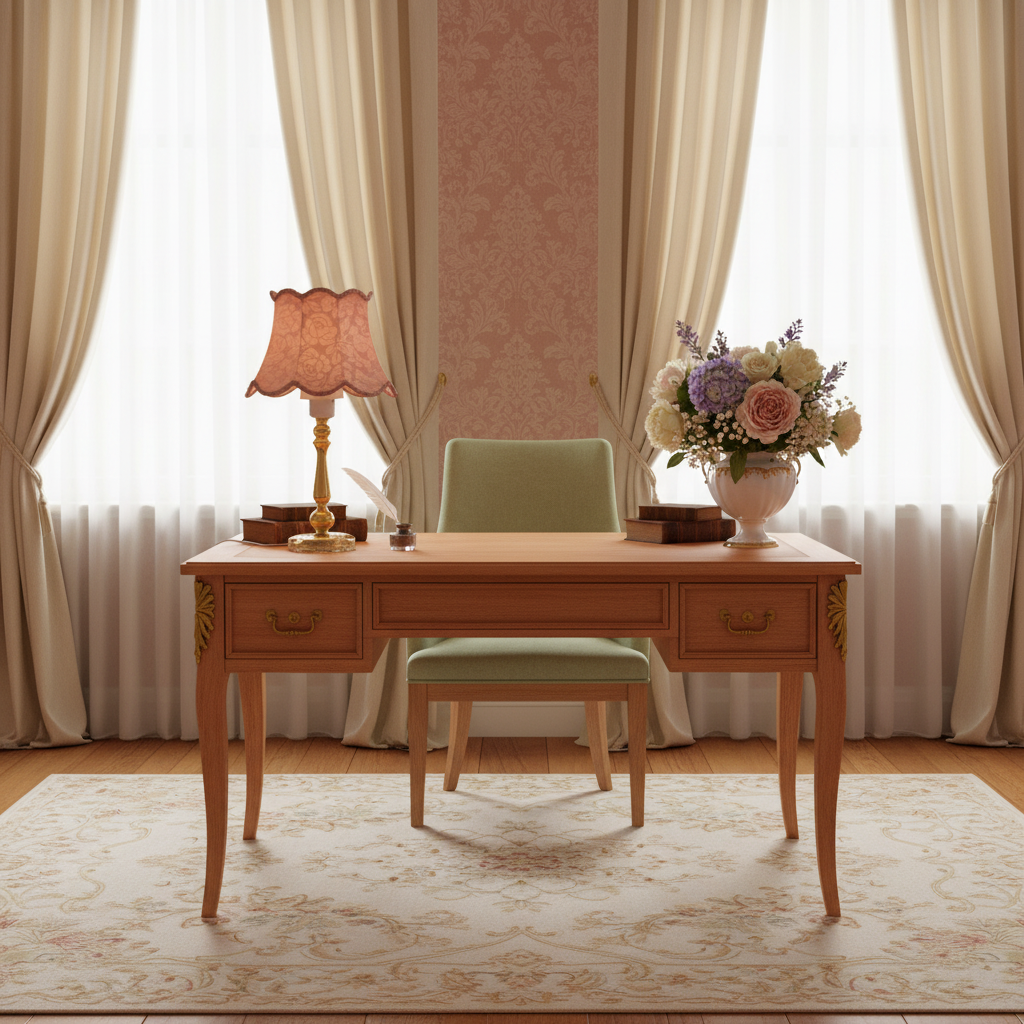 Vintage Gold Brass Table Lamp with Pink Floral Fabric Shade – Classic Scandinavian Lighting