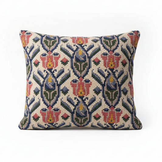 Antique Swedish Embroidered Pillow – Handwoven Folk Art Cushion