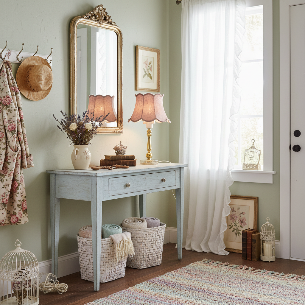 Vintage Gold Brass Table Lamp with Pink Floral Fabric Shade – Classic Scandinavian Lighting