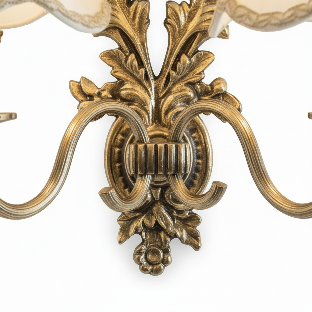 Vintage Brass Wall Sconce with Double Fabric Shades, Elegant Classic Wall Lamp, Antique Style Lighting for Living Room or Hallway, Timeless Charm