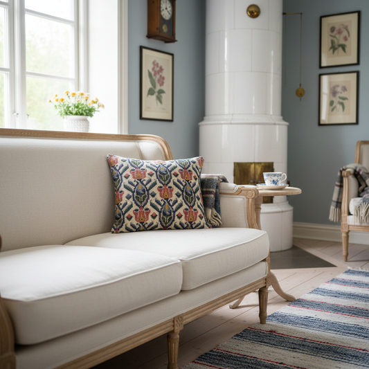 Antique Swedish Embroidered Pillow – Handwoven Folk Art Cushion