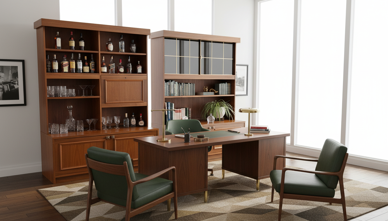 Vintage Scandinavian Wall Unit with Illuminated Bar Cabinet – Teak, 1960s showcasing authentic vintage, timeless charm and mid-century modern design.