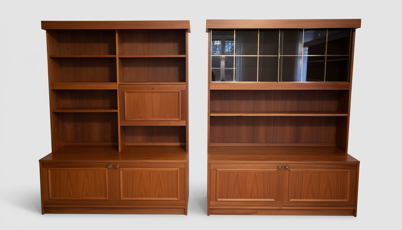 Vintage Scandinavian Wall Unit with Illuminated Bar Cabinet – Teak, 1960s, authentic vintage timeless charm teak furniture