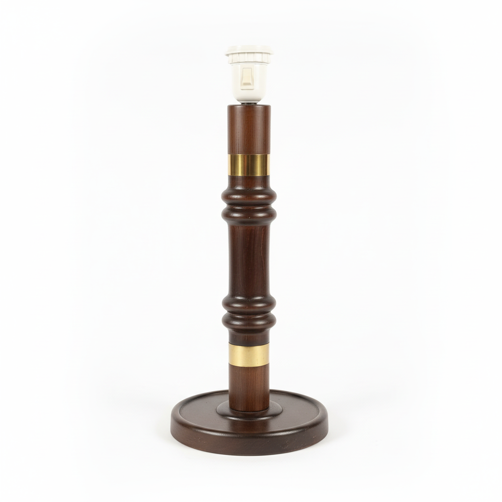 Vintage Scandinavian Table Lamp – 45 cm Teak Wooden Lamp with Brass Details, authentic vintage, one-of-a-kind pieces, Timeless Charm