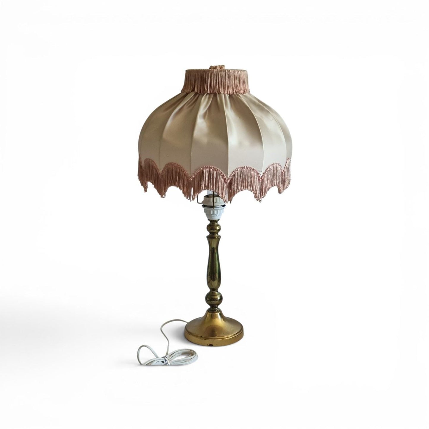 Brass Table Lamp, Pleated Silk Fringe Shade, Hollywood Regency Style, Swedish Vintage 1960s __etsy:8195074929