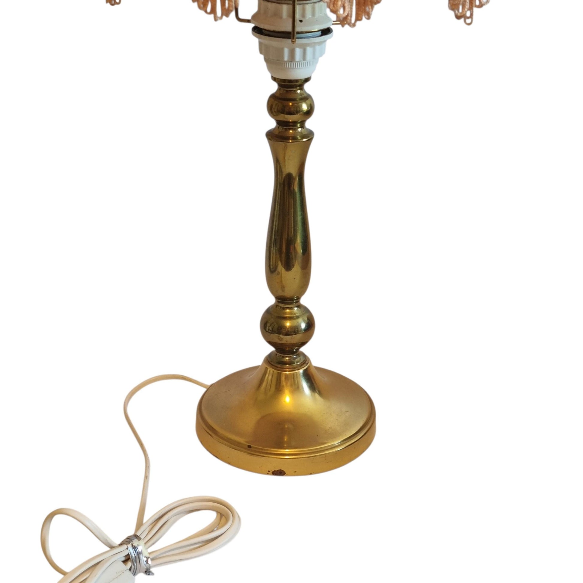 Brass Table Lamp, Pleated Silk Fringe Shade, Hollywood Regency Style, Swedish Vintage 1960s __etsy:8147172936