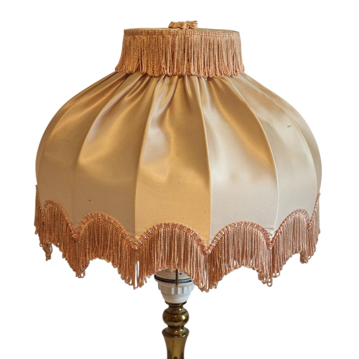Brass Table Lamp, Pleated Silk Fringe Shade, Hollywood Regency Style, Swedish Vintage 1960s __etsy:8195075219