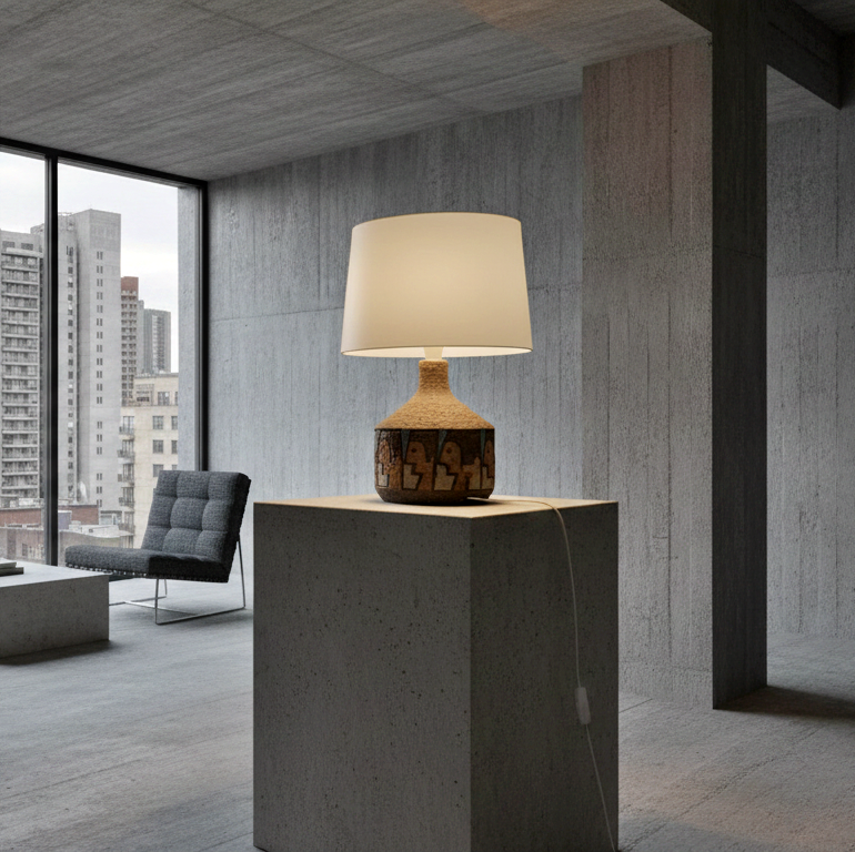 Brutalist Ceramic Table Lamp: Mid-Century Modern Tilgmans Swedish Keramik