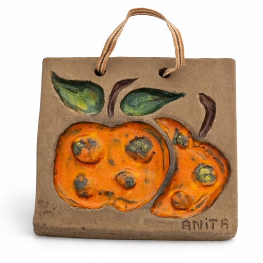Ceramic Wall Plaque – Signed Anita Nylund, Jie Gantofta Sweden 1970s, Orange Fruit Relief, Authentic vintage, Timeless Charm