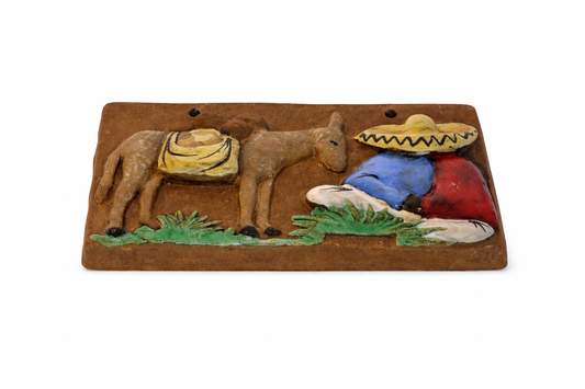 Ceramic Wall Plaque – Resting Figure with Donkey, Sweden Bromma Keramik, authentic vintage mid-century charm.