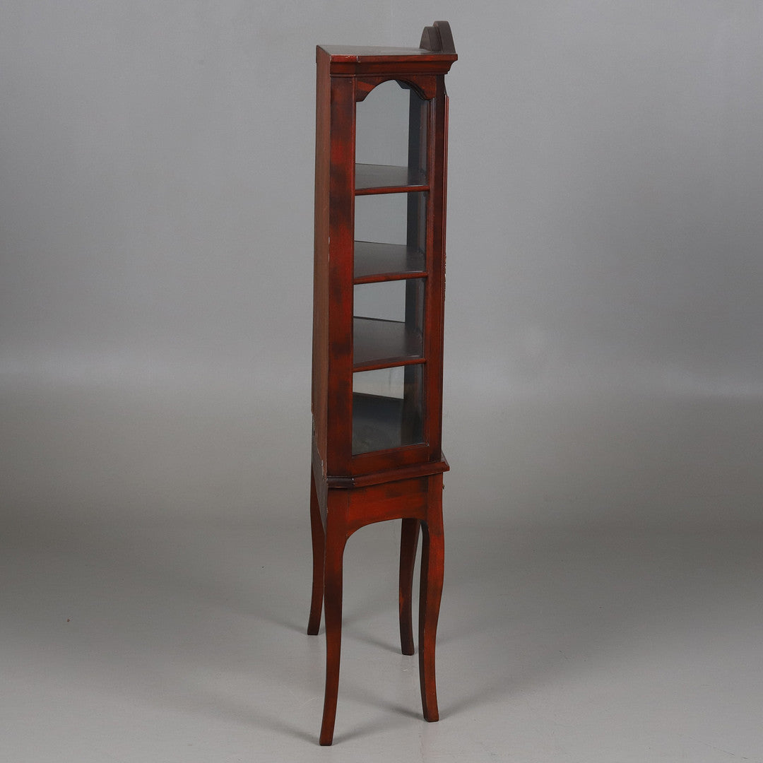 Chippendale Style Mahogany Glass Display Cabinet with Drawer showcasing timeless charm and authentic vintage elegance.