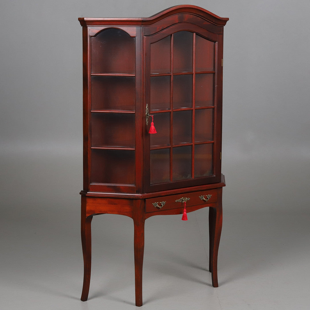 Chippendale Style Mahogany Glass Display Cabinet with Drawer featuring timeless charm and authentic vintage craftsmanship