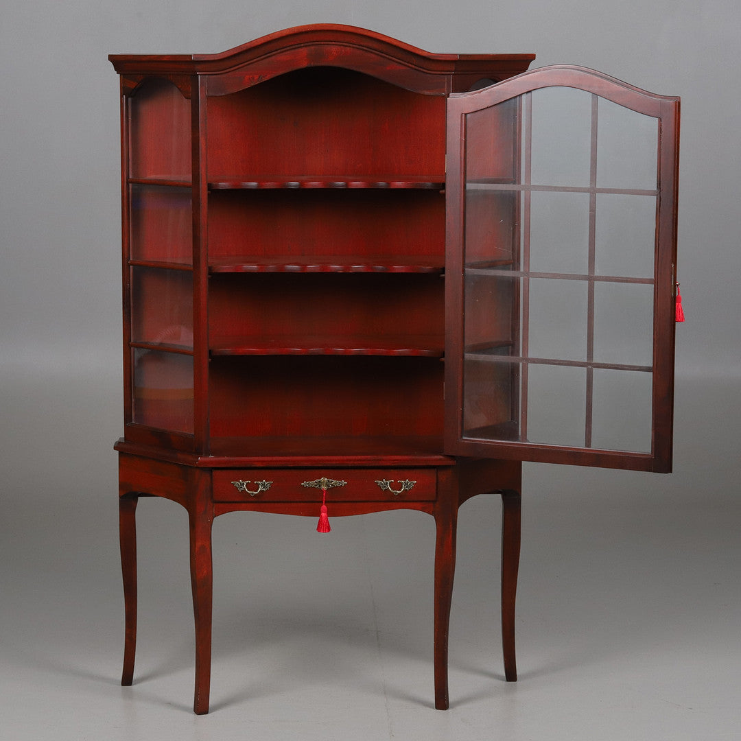 Chippendale Style Mahogany Glass Display Cabinet with Drawer showcasing authentic vintage craftsmanship and timeless charm