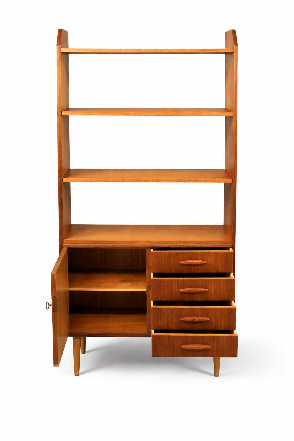 Danish Teak Bookcase Cabinet with Drawers – Scandinavian Mid-Century 1960s, authentic vintage teak furniture, timeless charm