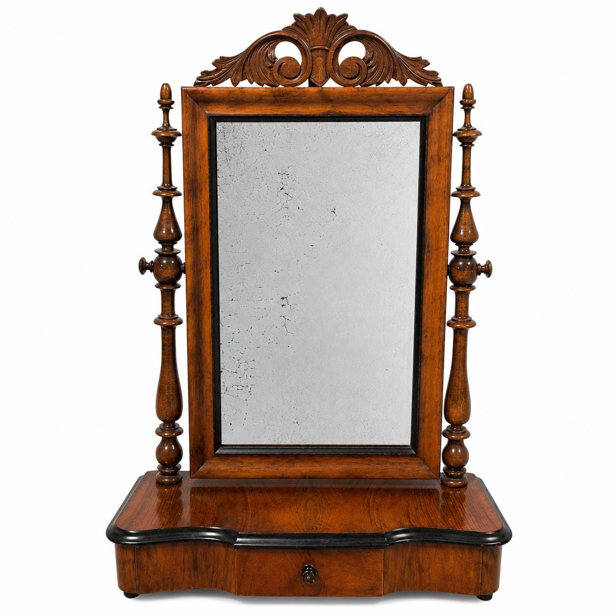 Dressing Table Mirror with Drawer, Tilting Carved Walnut Vanity, Biedermeier Empire Style, Sweden __etsy:8190722391
