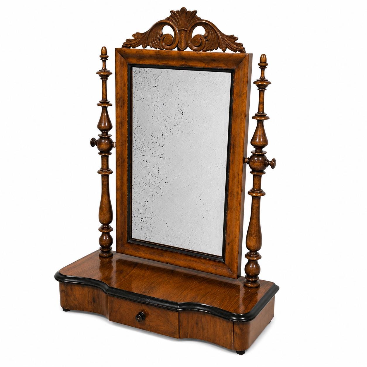 Dressing Table Mirror with Drawer, Tilting Carved Walnut Vanity, Biedermeier Empire Style, Sweden __etsy:8190722381