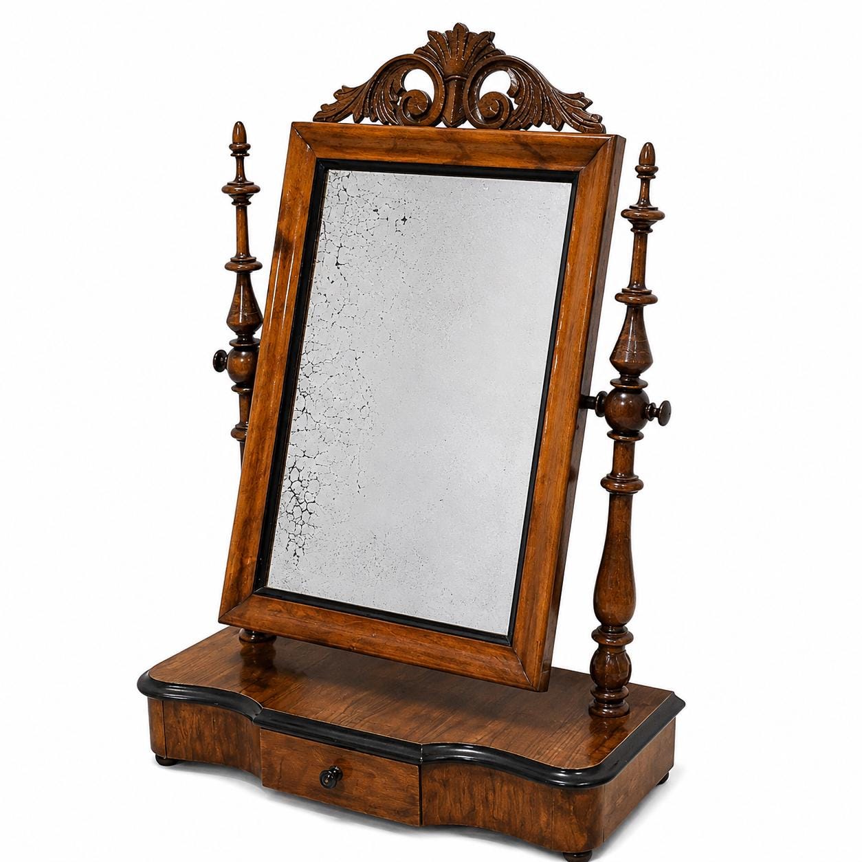 Dressing Table Mirror with Drawer, Tilting Carved Walnut Vanity, Biedermeier Empire Style, Sweden __etsy:8190722399