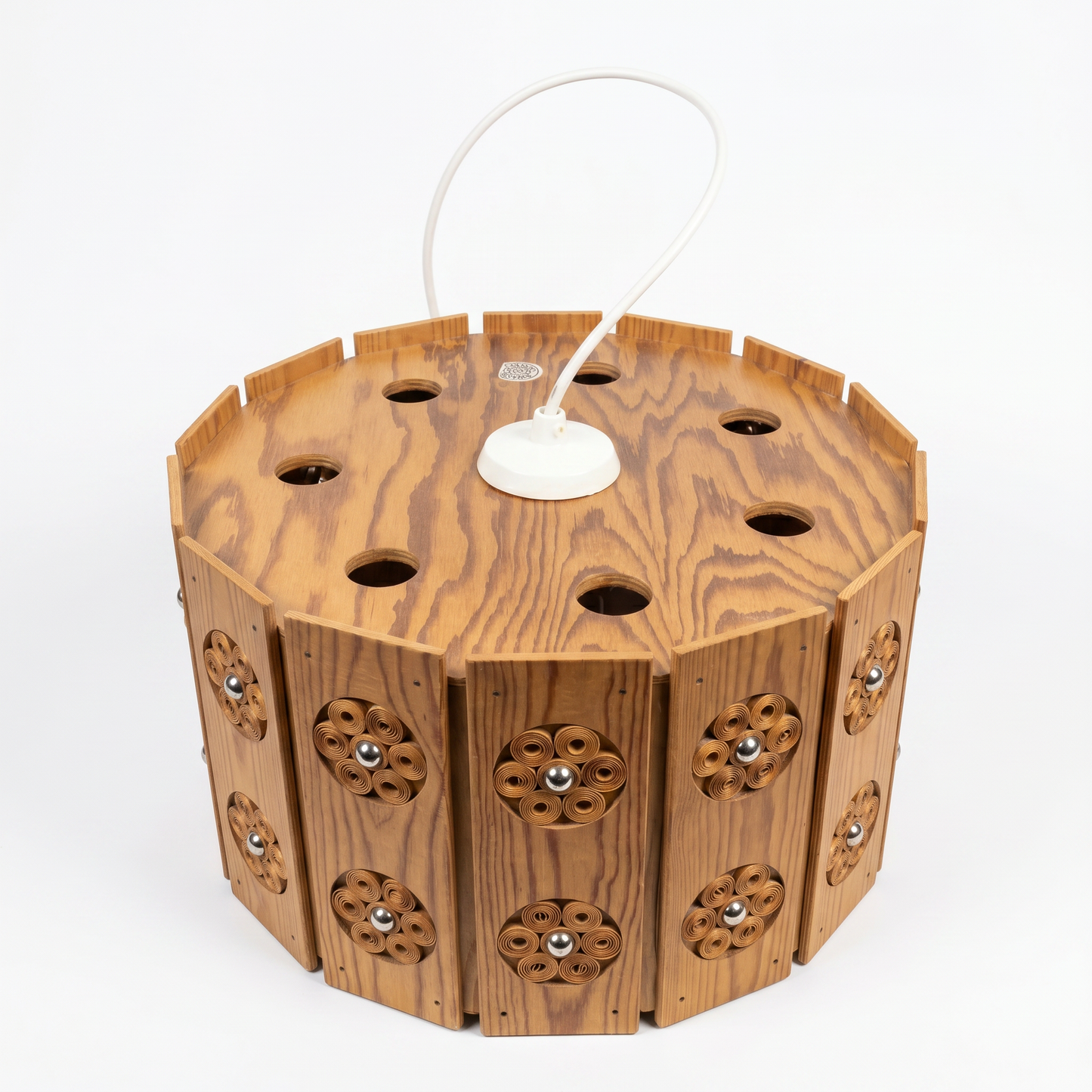 Mid century Modern Swedish Pine Wood Pendant Lamp – Byalaget, 1970s