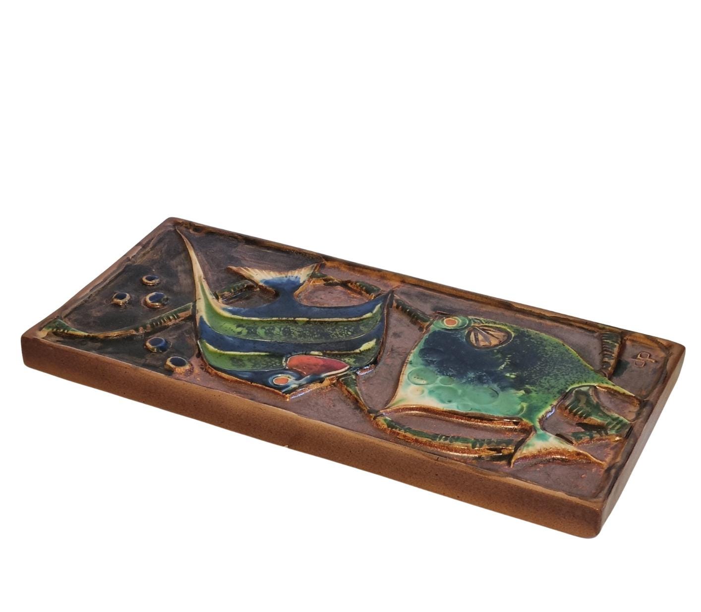 Fish Wall Plaque – Mid Century Ceramic Art Tile, Scandinavian Stoneware Relief by Danny Petrus for Tilgmans, Sweden __etsy:8194530537