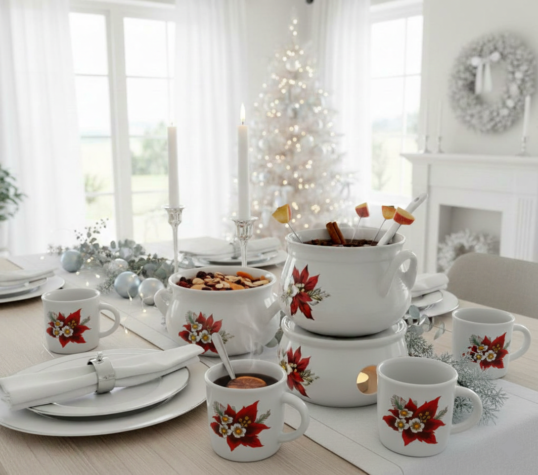 Scandinavian Vintage Ceramic Mulled Wine Pot with Candle Warmer, Christmas Design, authentic vintage timeless charm.