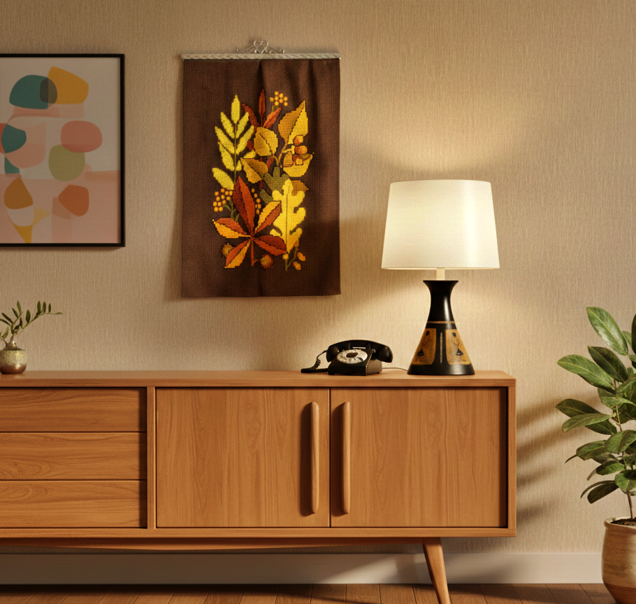 Vintage Scandinavian Woven Tapestry – Autumn Leaves Nordic Wall Art