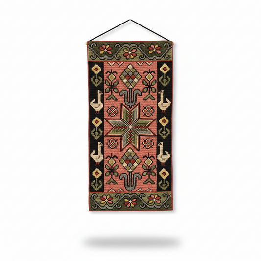 Vintage Swedish Folk Wall Tapestry – Handwoven  Wool Textile