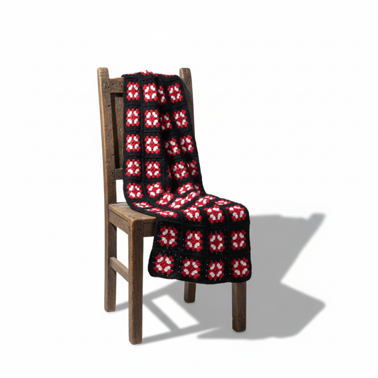 Vintage Crochet Granny Square Blanket: Handmade Wool Throw, Retro Boho Decor