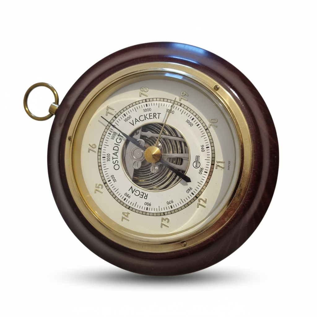 Vintage Wall Barometer – Mahogany & Brass Weather Instrument with authentic vintage charm and timeless Scandinavian mid-century modern design