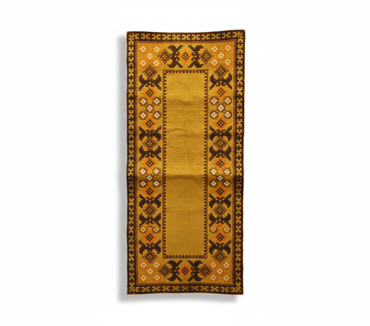 Vintage Scandinavian Embroidered Table Runner – 1970s Geometric Folk Art