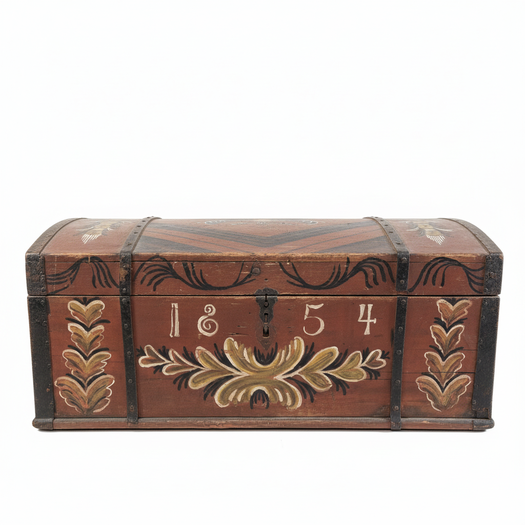Antique Swedish Kurbits Chest: 1854 Dalarna Folk Art Painted Trunk