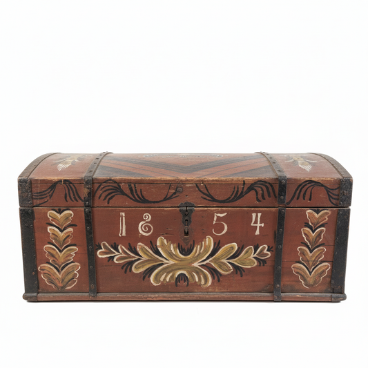 Antique Swedish Kurbits Chest: 1854 Dalarna Folk Art Painted Trunk