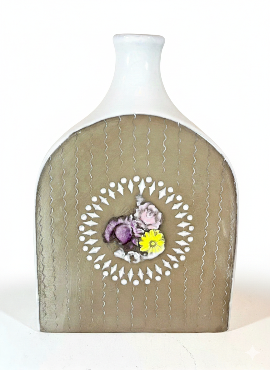 Mari Simmulson Bottle Vase – Upsala Ekeby, Sweden 1960s with floral design, authentic vintage, timeless charm