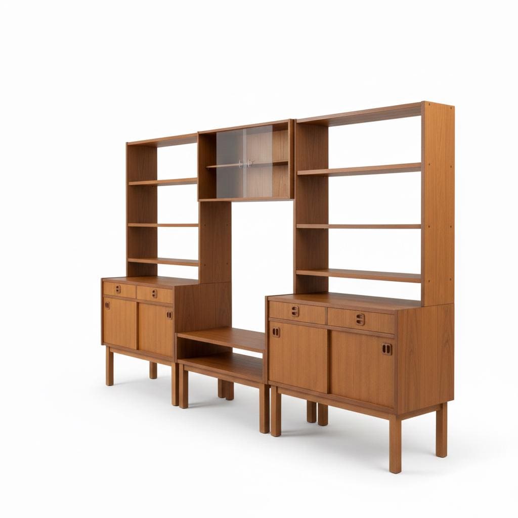 Mid-Century Modern Shelving System, 1960s Bertil Fridhagen Bodafors Teak Wall Unit. __etsy:7686611690