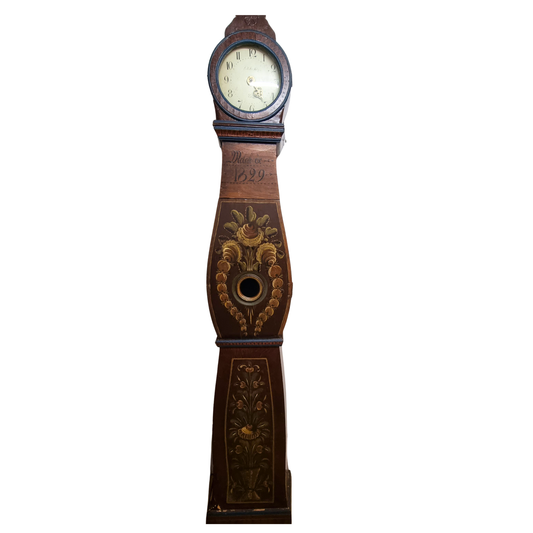 Antique 1829 Swedish Mora Clock – Extremely Rare Single-Hand Original – Rosmålning Folk Art