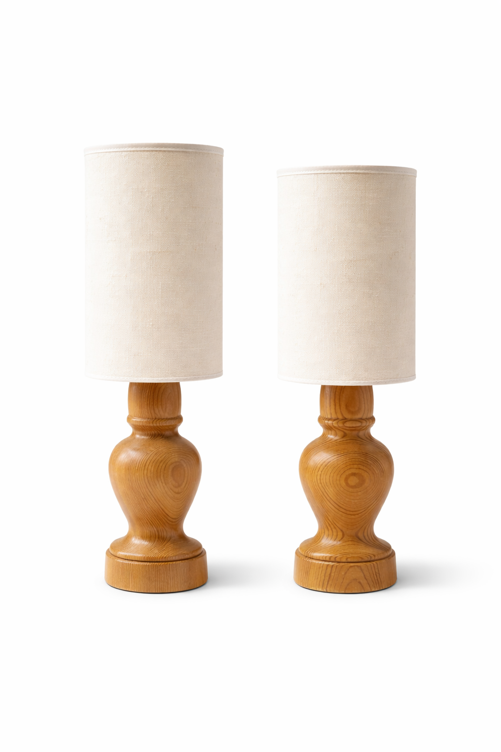 Mid-Century Modern Pine Table Lamps – Scandinavian Wood Nightstand Lights, Pair, authentic vintage, timeless charm
