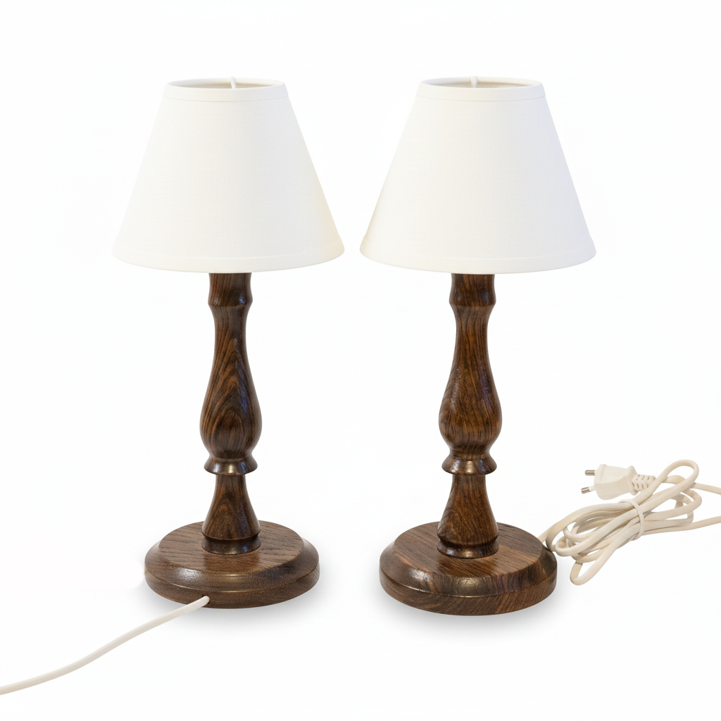 Pair of Swedish Table Lamps in 500-Year Water-Aged Oak – Handcrafted Scandinavian Design with timeless charm, vintage Scandinavian decor