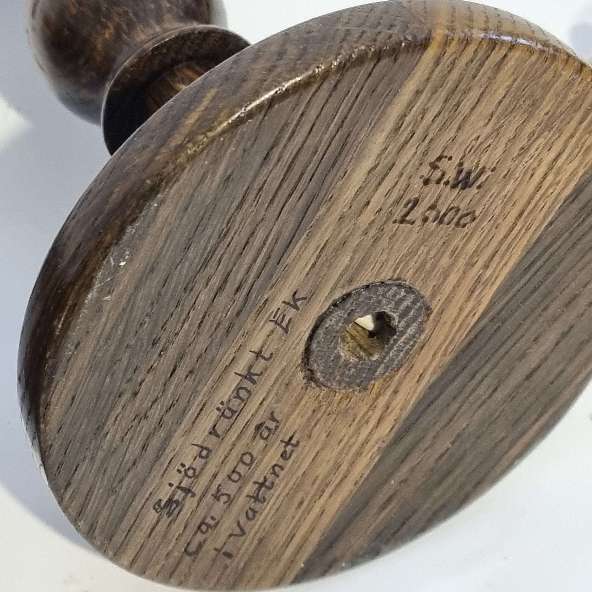 Close-up of the base showing craftsmanship details of a Pair of Swedish Table Lamps in 500-Year Water-Aged Oak – Handcrafted Scandinavian Design, authentic vintage, timeless charm.