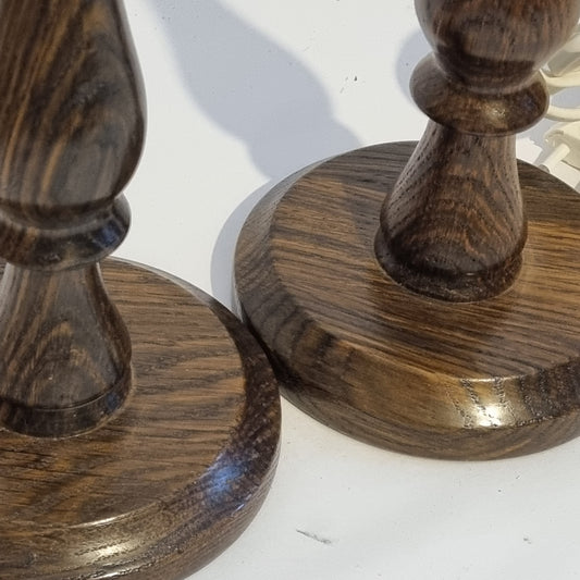 Pair of Swedish Table Lamps in 500-Year Water-Aged Oak – Handcrafted Scandinavian Design with authentic vintage charm and timeless lines.