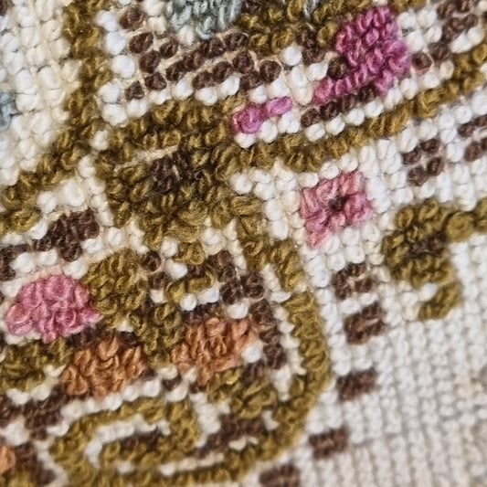 Antique Floral Needlepoint Cushion – Ornate Folk Embroidery Pillow in Warm Earthy Tones